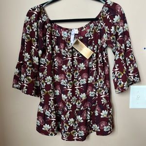 Alga Maroon Floral Top Size M NWT